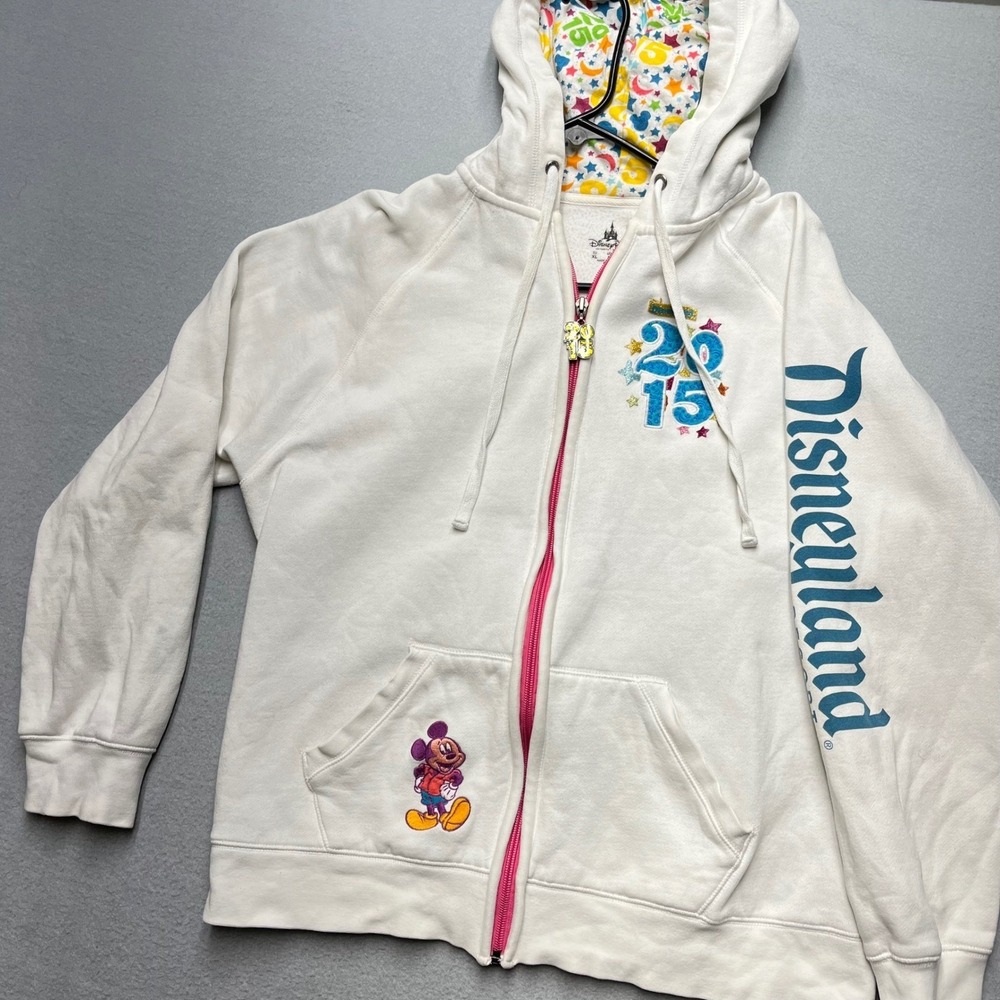 )Disneyland 60th Ann 2015 Hoodie Women L Mickey Diamond Celebration Zip Jacket